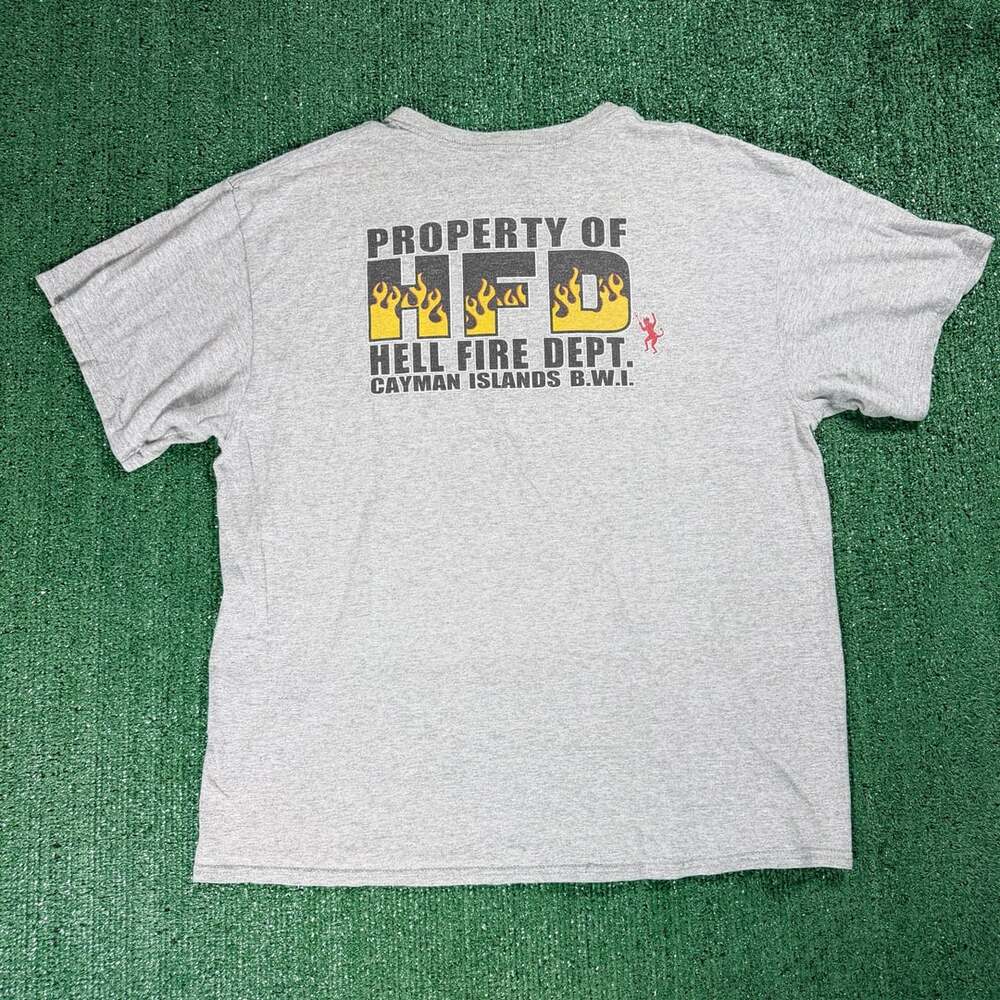 Tourist Hell Fire Dept Cayman Islands T-Shirt Grey Large